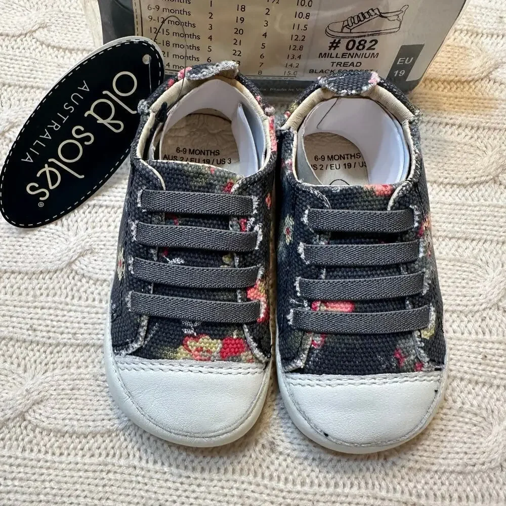 New Old Soles Millennium Tread sz 19 (3) Black floral baby sneakers